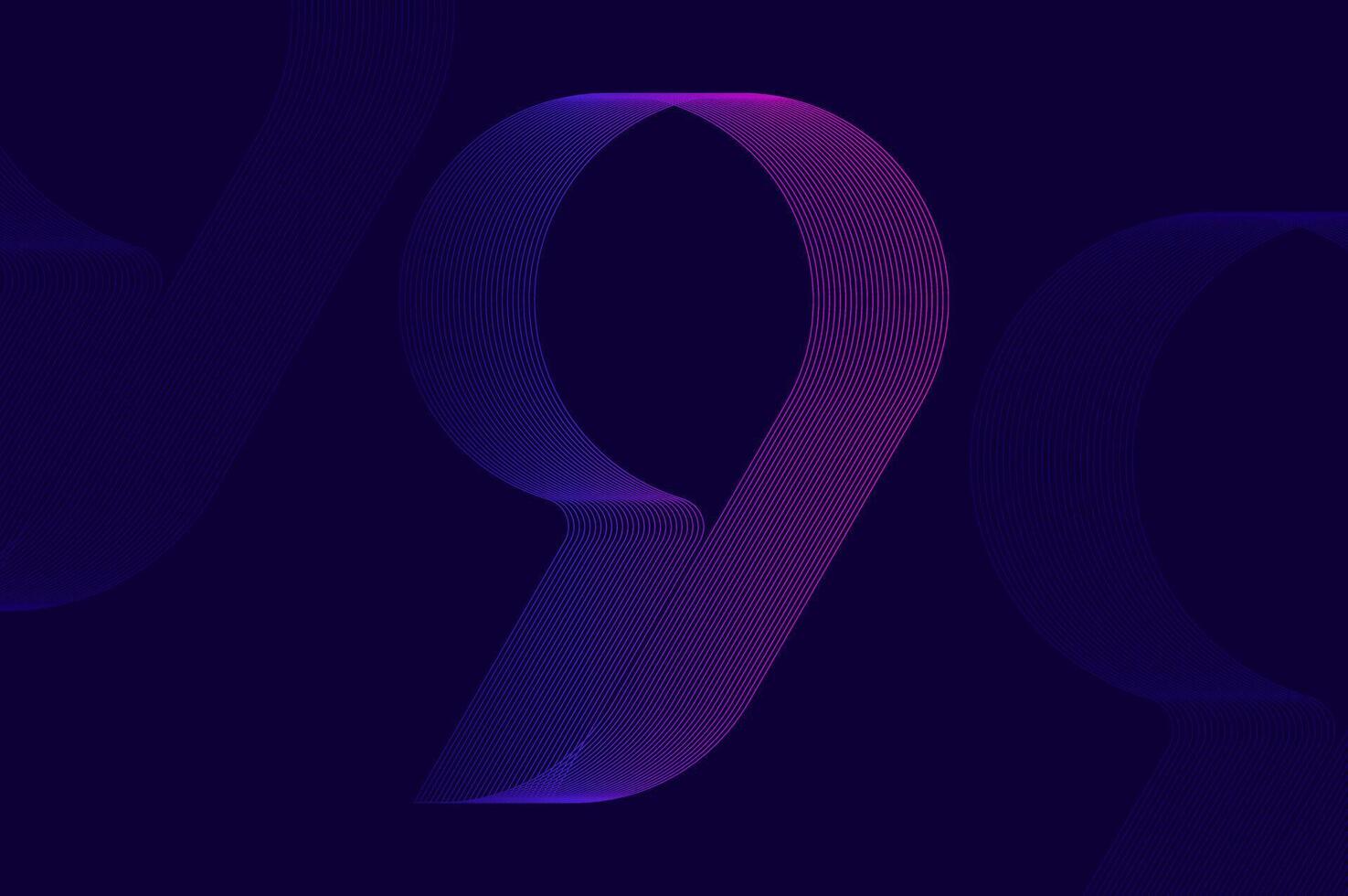 Futuristic retro numeric design glitch efffect with line pattern number 9 nine. vector