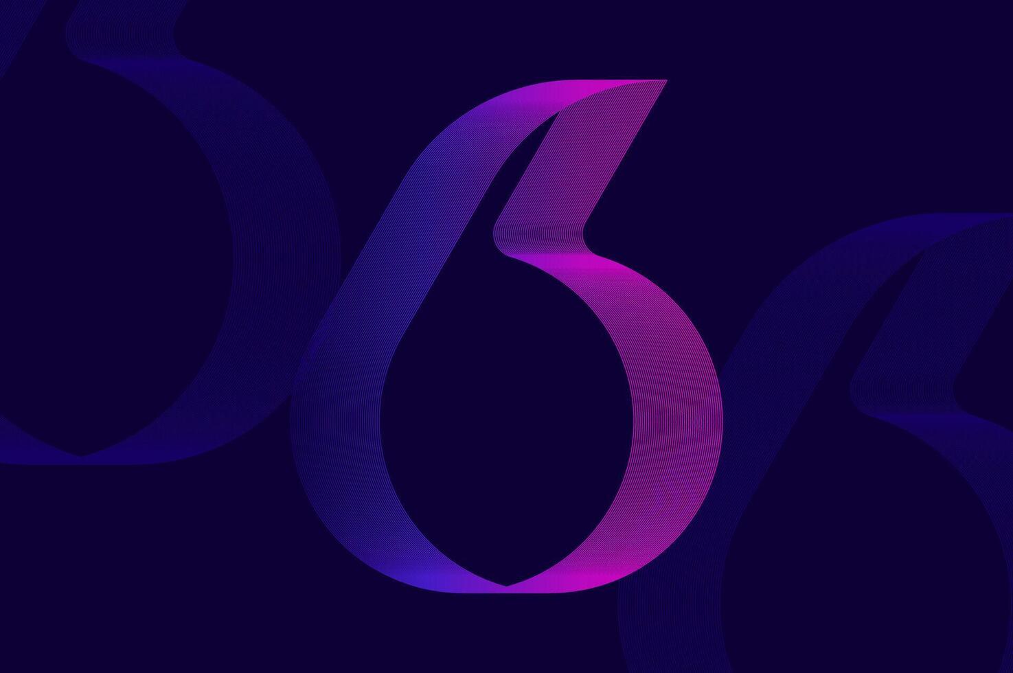 Futuristic retro numeric design glitch efffect with line pattern number 6 six. vector