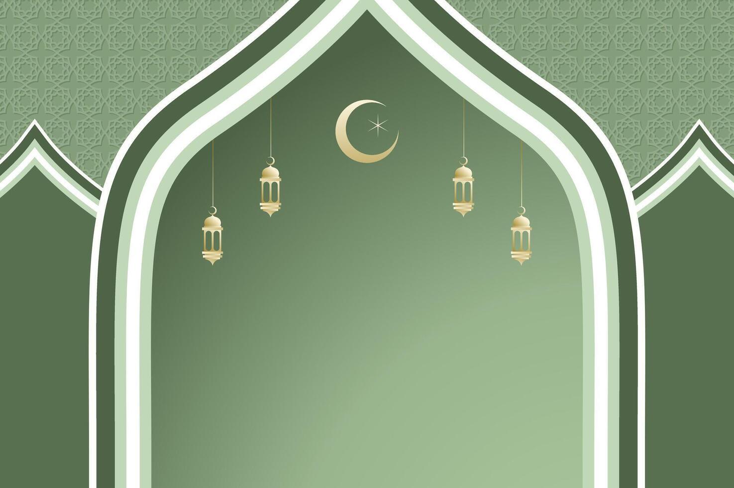 Islamic architecture window with lantern and moon, ramadan background arch arabic on green color. Islamic celebration ramadan template with copy space. vector