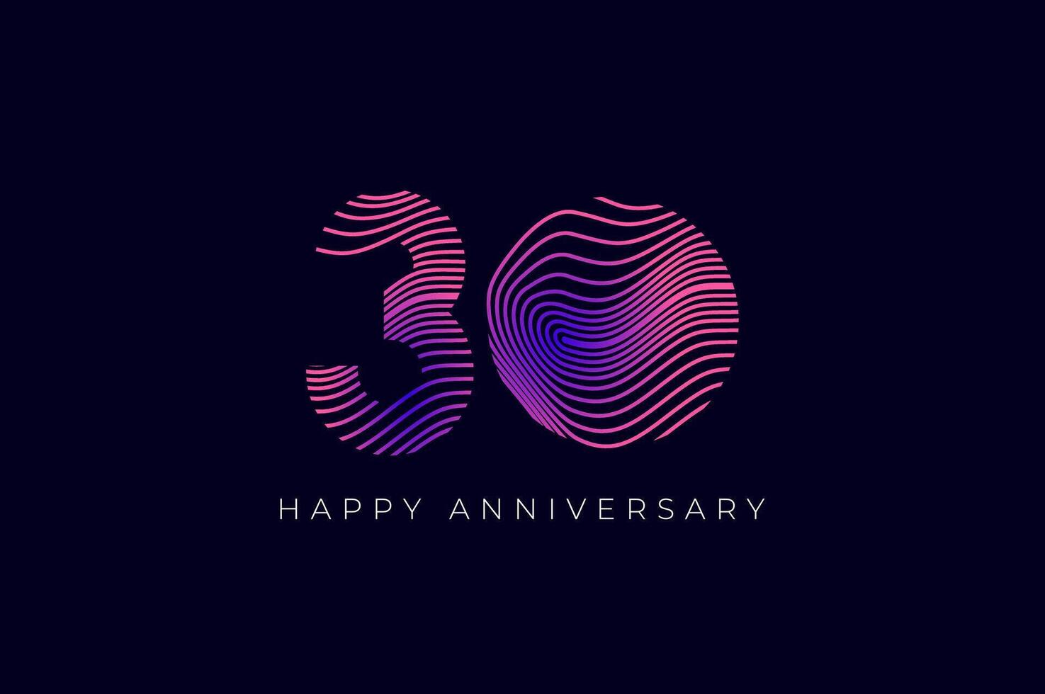 Numeric Design with Line Curve 30th, 30th Happy Anniversary with Gradient Colorful Line wave. Tech, futuristic and science concept vector