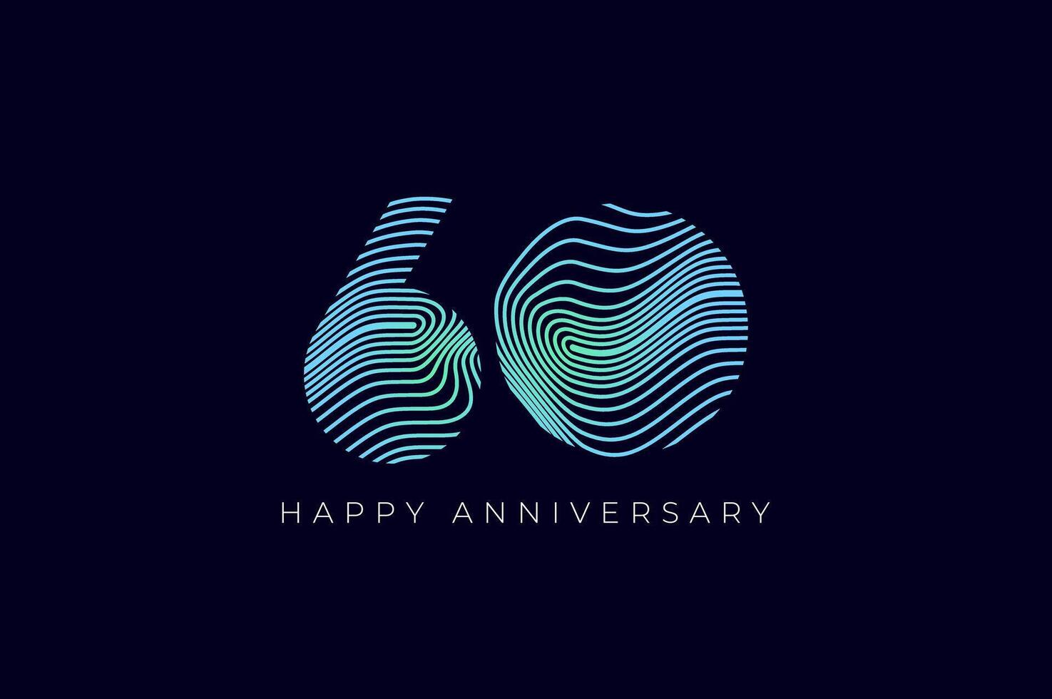 Numeric Design with Line Curve 60th, 60th Happy Anniversary with Gradient Colorful Line wave. Tech, futuristic and science concept vector