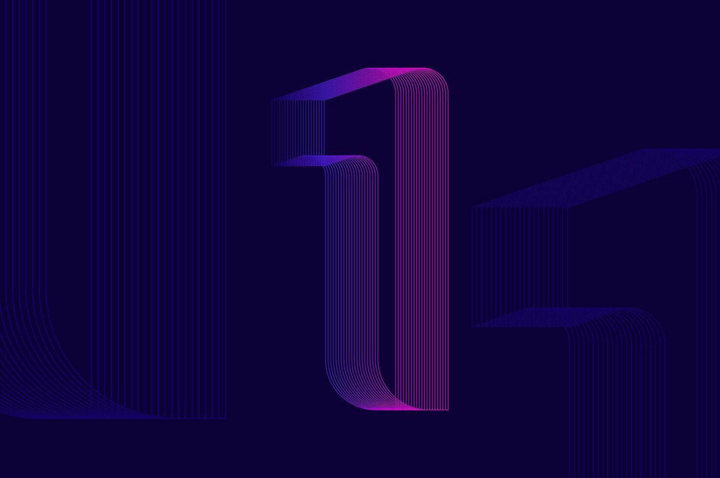 Futuristic retro numeric design glitch efffect with line pattern number 1 one. vector