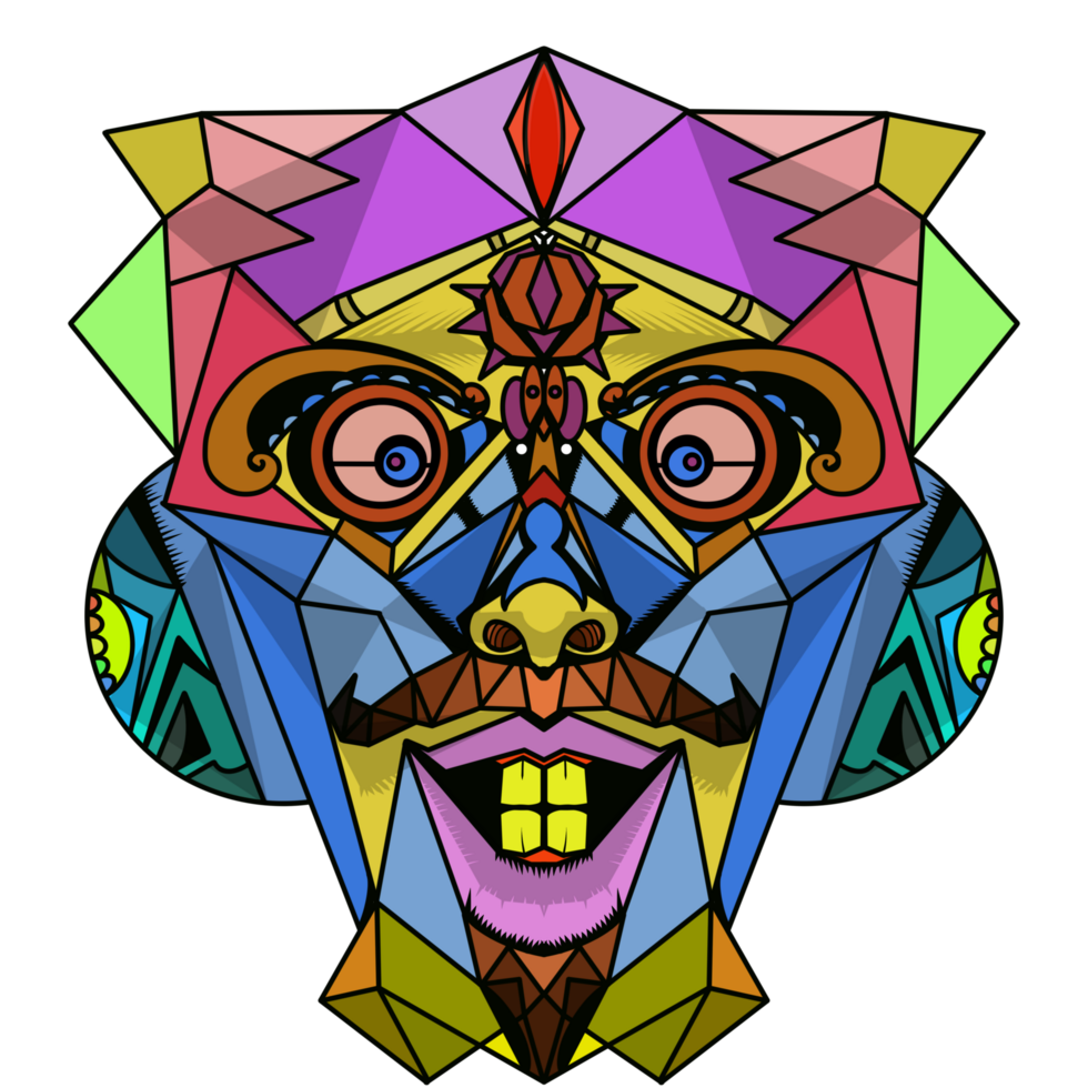 A colorful geometric face with a smile png