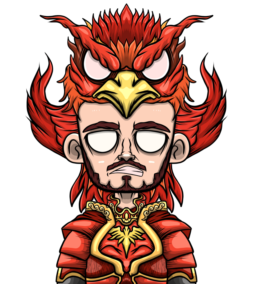 A cartoon character with red phoenix helmet png