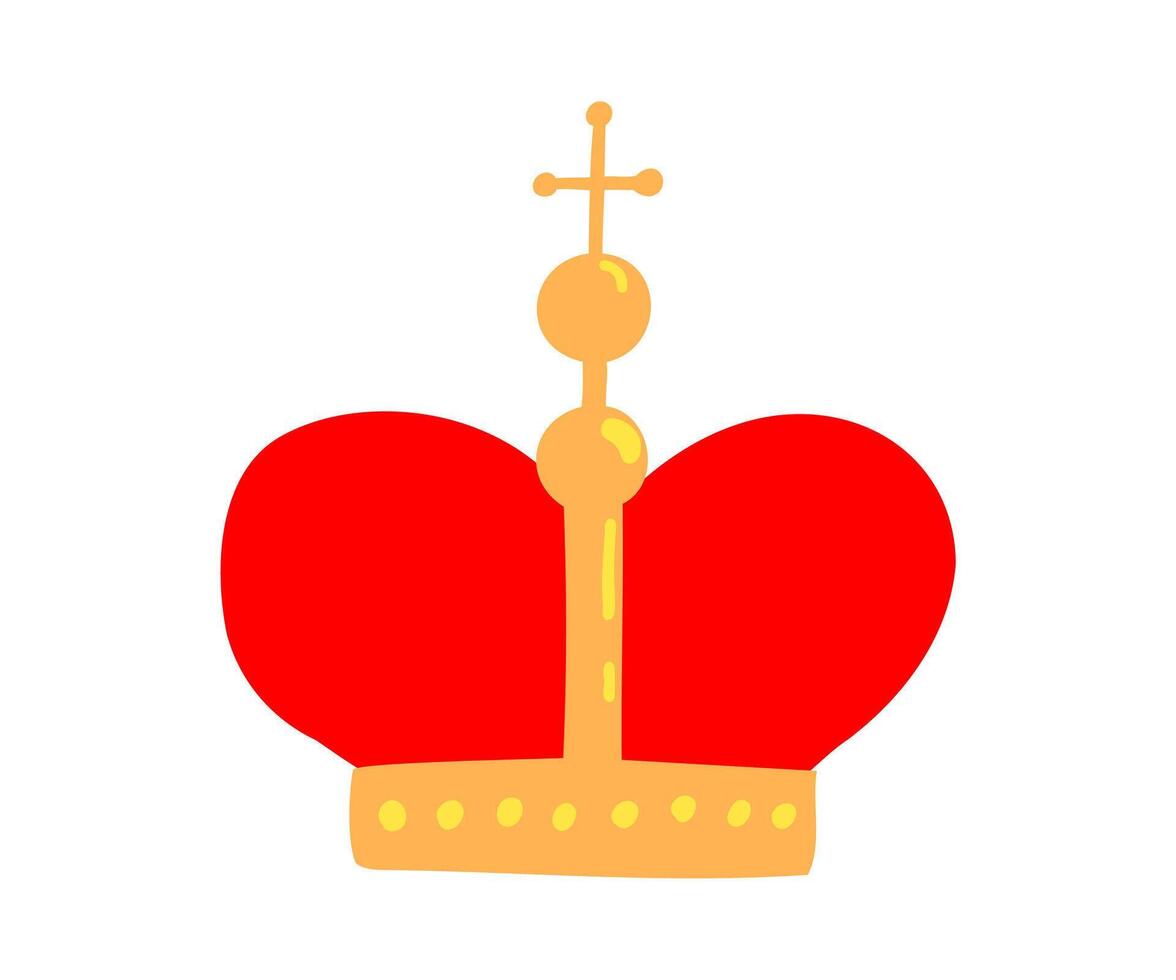 A cute hand-drawn illustration of a royal crown in a flat style. Minimalist design with elegant details and a regal feel. London, monarchy, royalty. vector