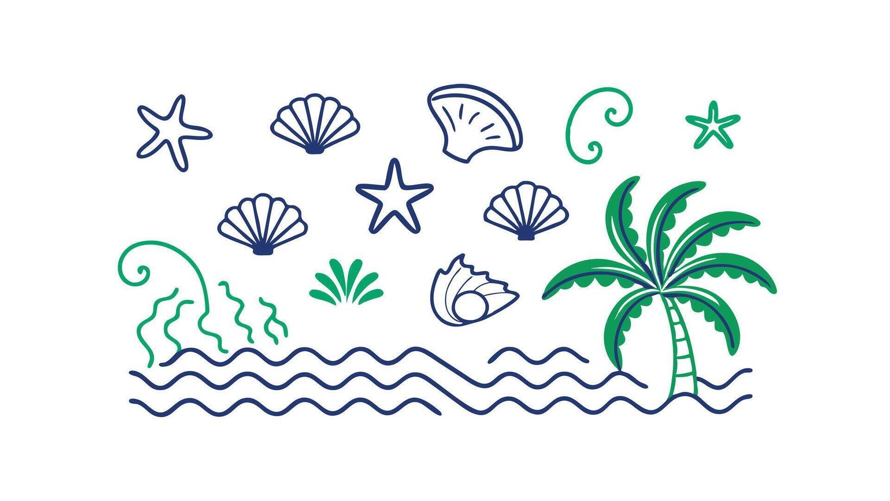 Ocean Beach Summer Seashells Starfish Palm Tree Waves Design vector