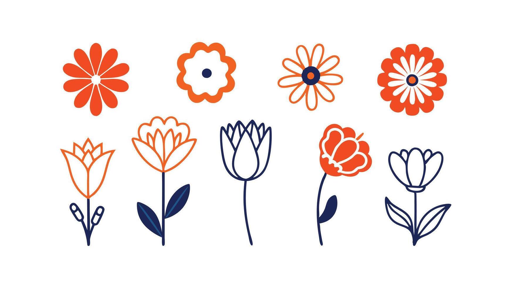 Pretty Floral Designs Blue, Orange, and White Flowers vector