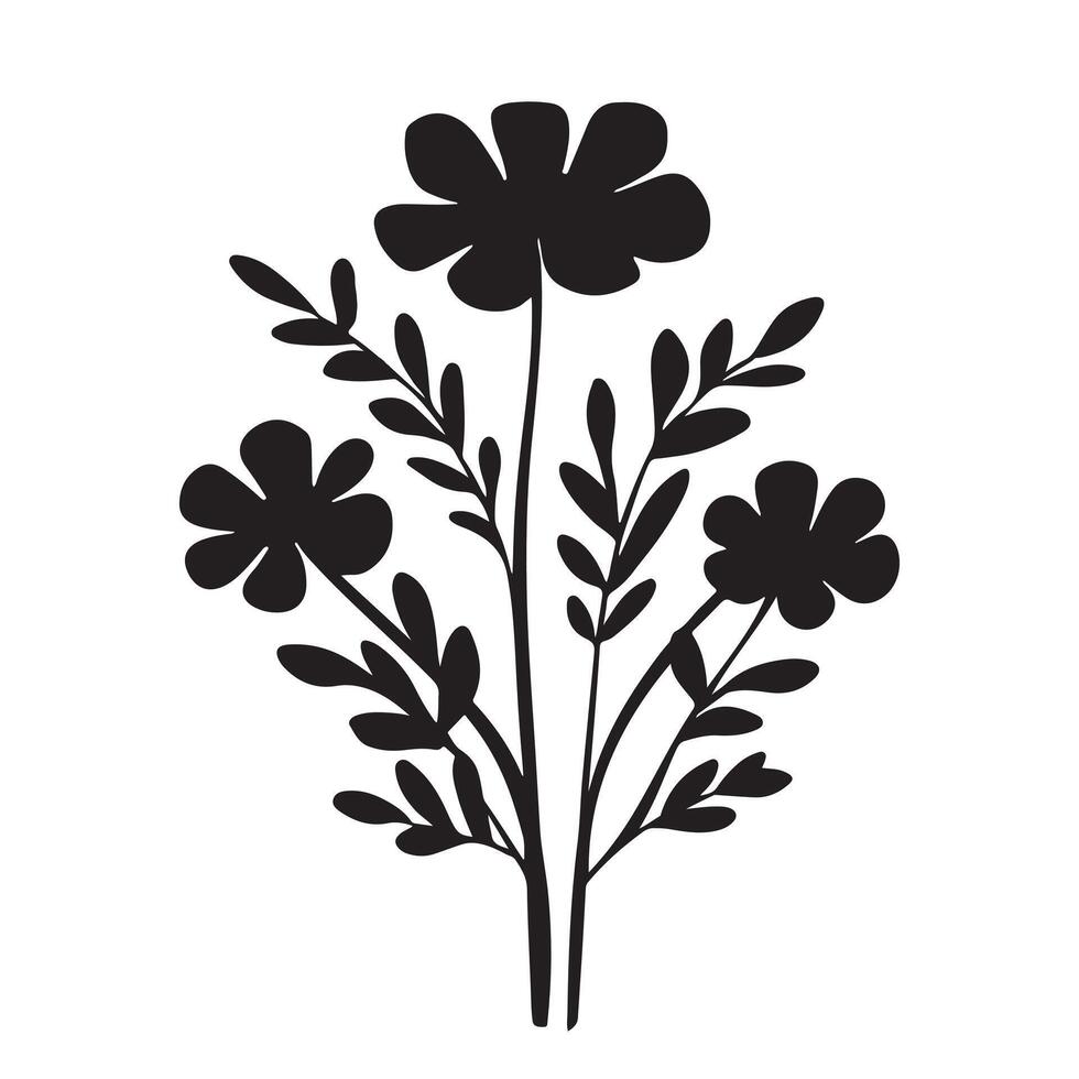 Elegant Black and White Floral Silhouette Bouquet vector
