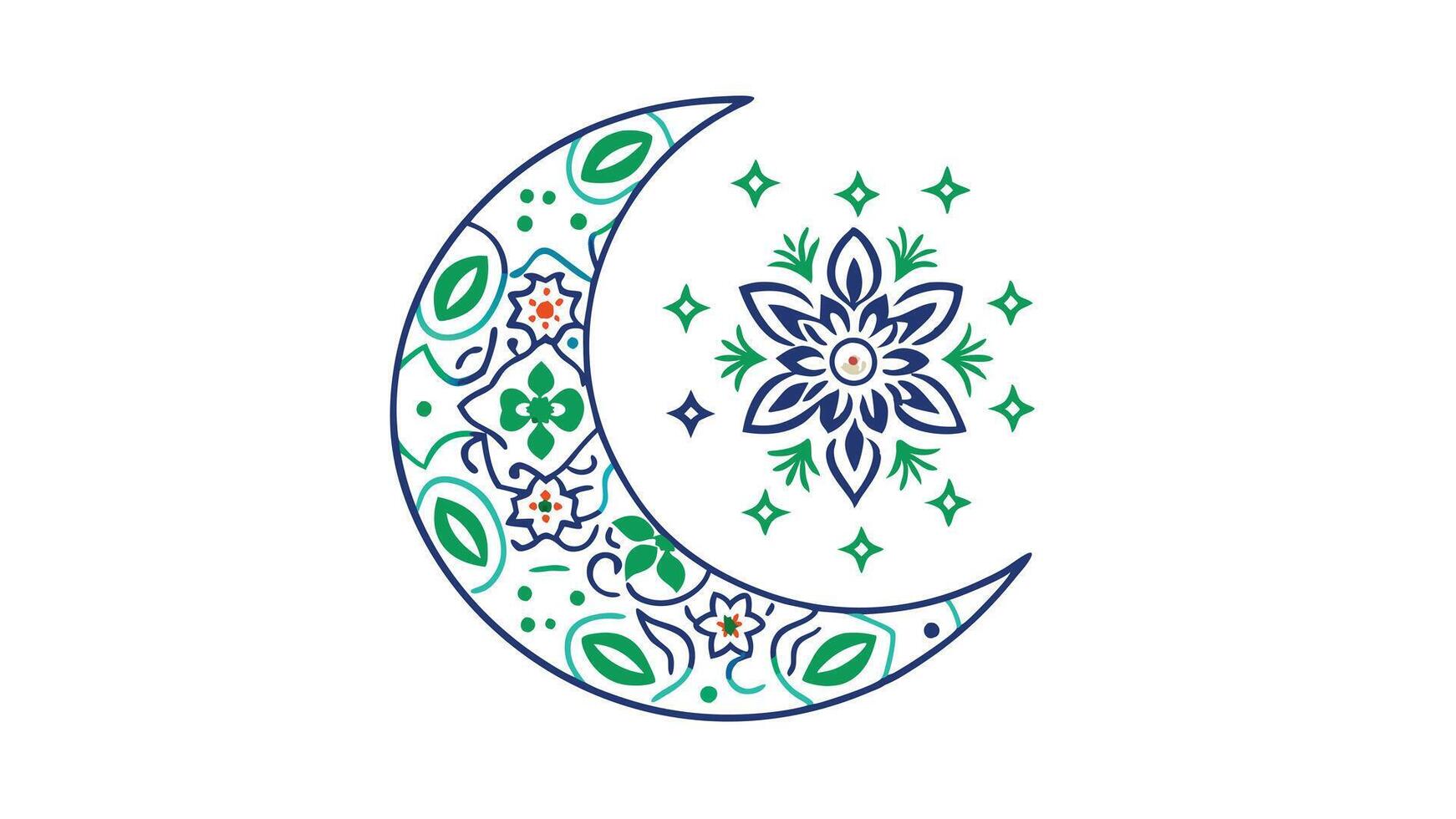 Ornate Crescent Moon Design, Floral Mandala, Starry Night vector