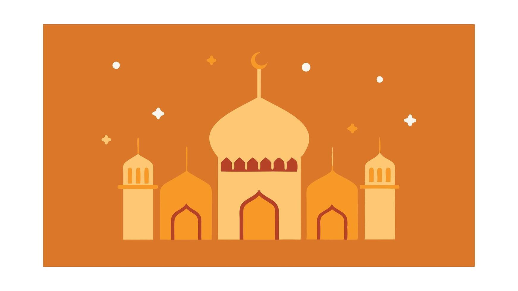 Islamic Mosque Architecture Night Scene, Crescent Moon, Stars, Domes, Minarets vector