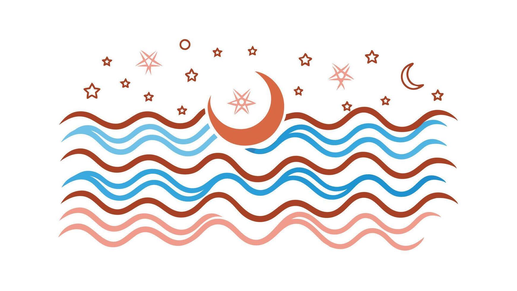 Serene Night Sky, Moonlit Waves, Starry Design, Abstract Art vector