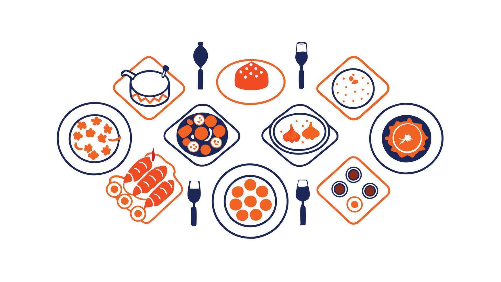 Delicious Dinner Party Festive Food, Elegant Table Setting vector