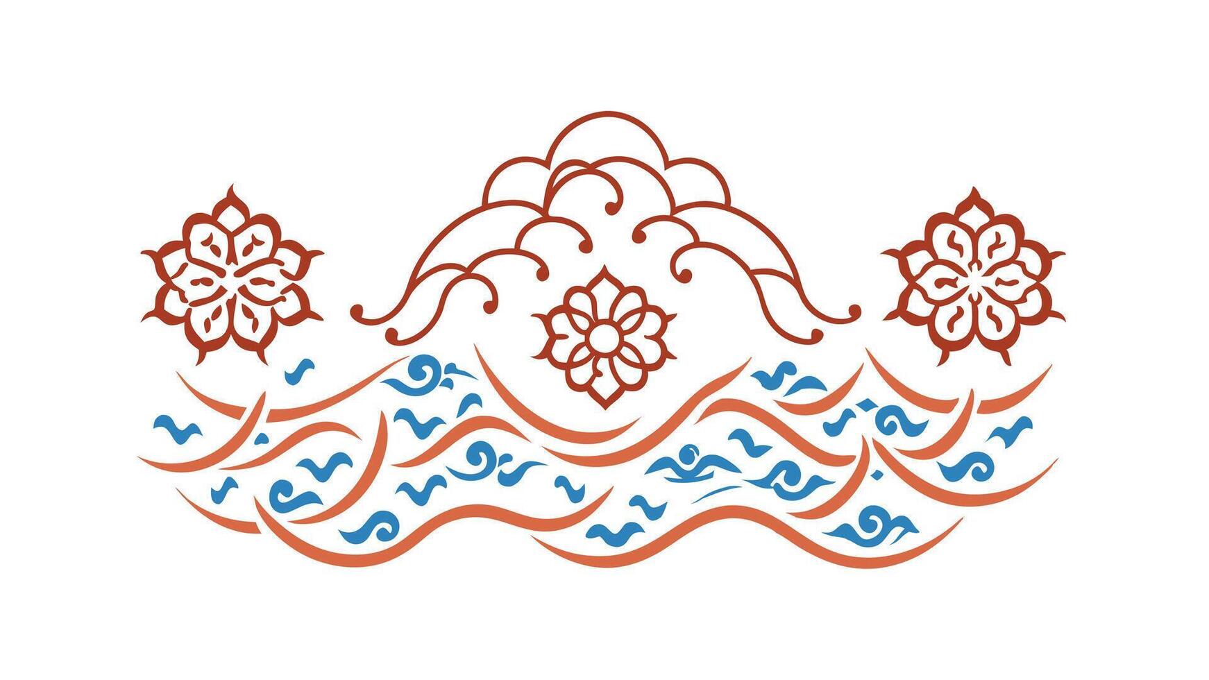 Floral Waves Pattern Red Brown Blue Mandala Design Art vector