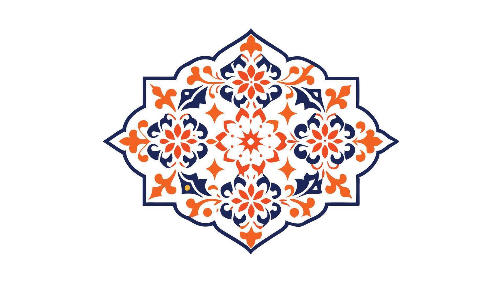 Ornate Blue Orange Floral Tile Design Pattern Artwork vector