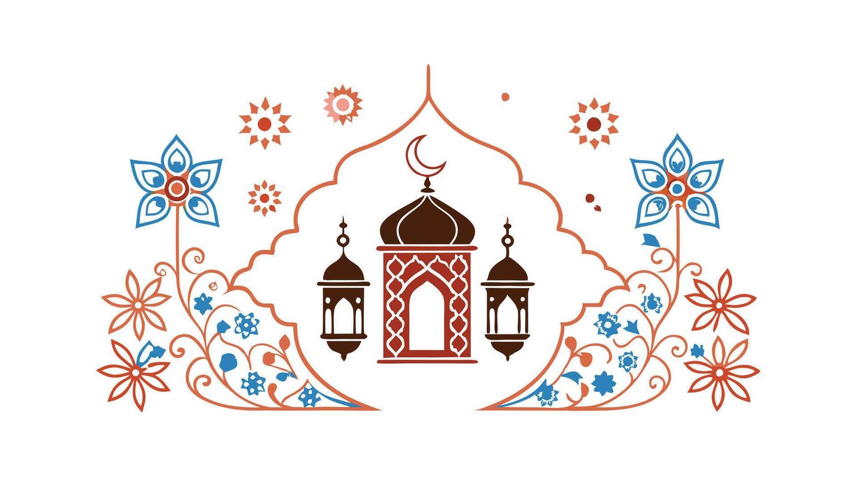 Islamic Mosque Floral Design Ramadan Kareem Festive Art vector