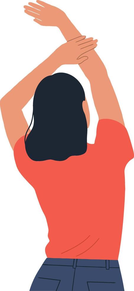 A woman stretching her arms upward in a relaxed pose, showcasing a minimal and modern design style, illustration vector