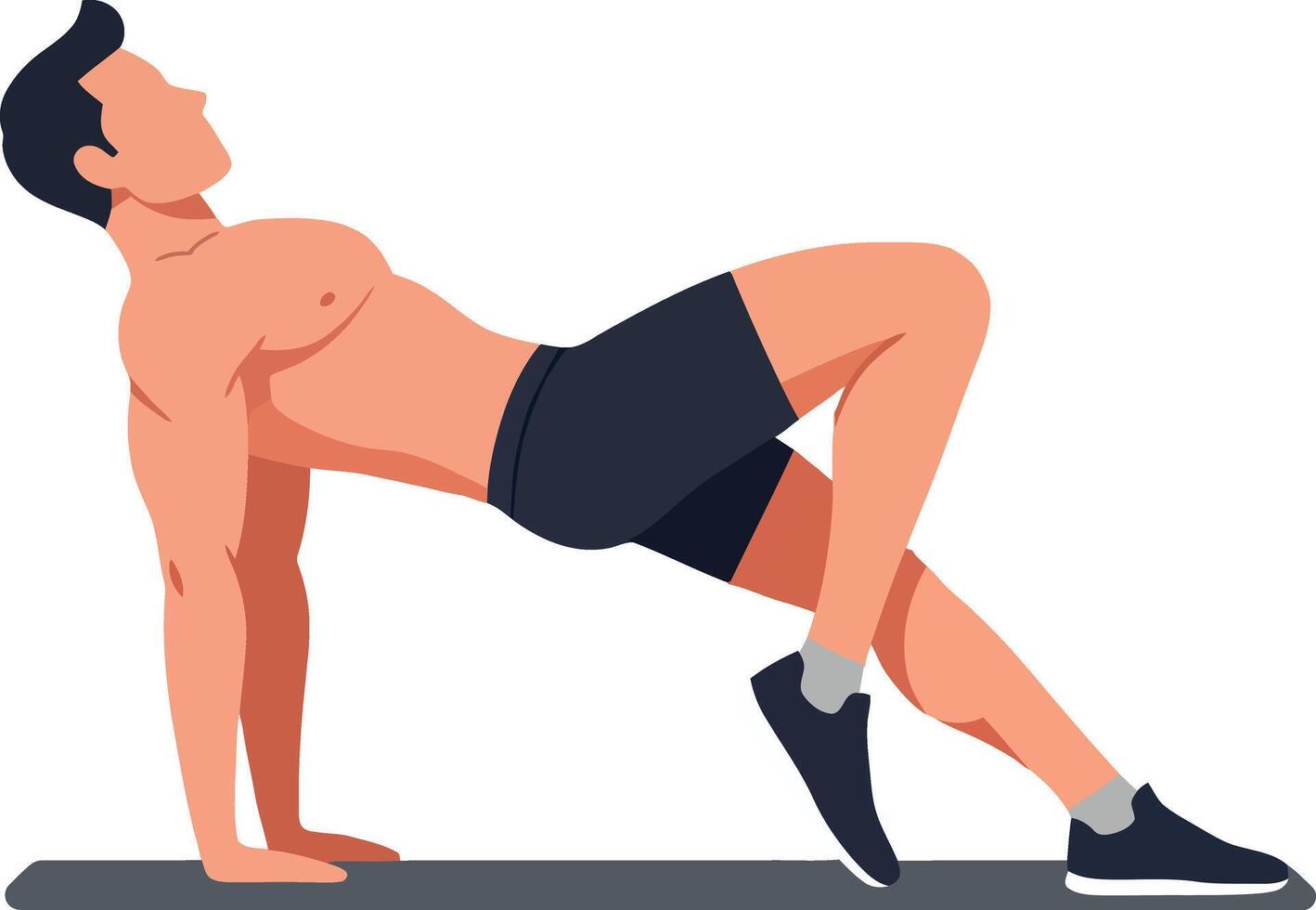 Athletic man performing a bodyweight exercise in a flat design style showcasing strength and focus in art vector