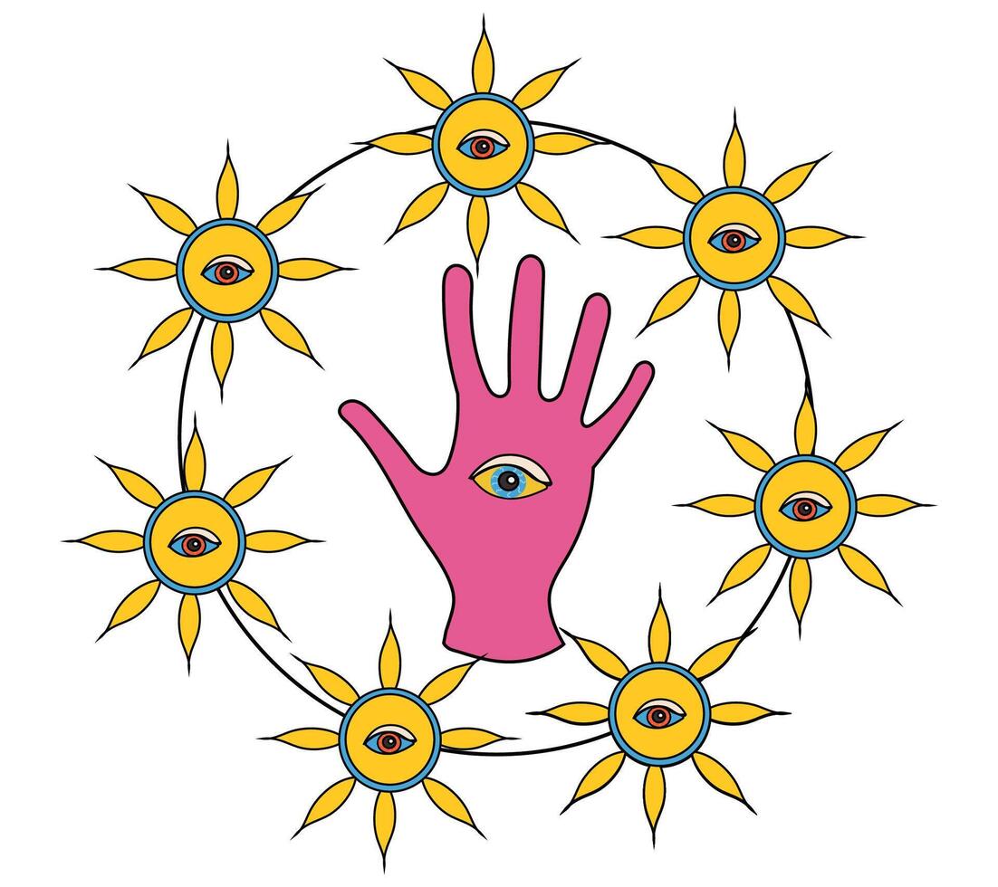 hand in a circle of the sun in a psychedelic style vector