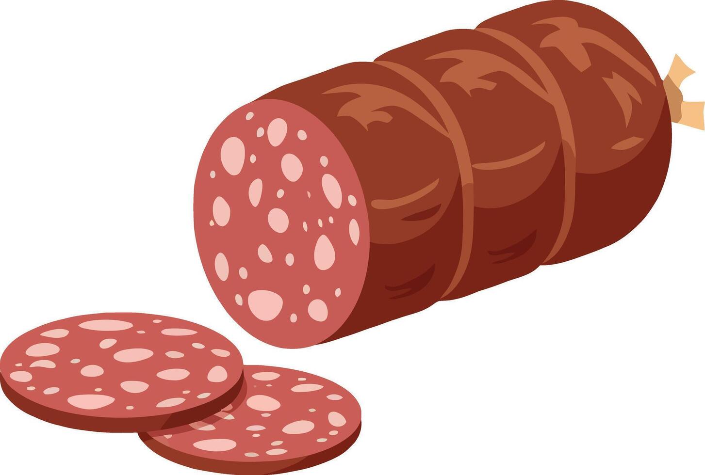 Sliced salami sausage alongside a whole log, featuring flat and minimal design elements in vibrant colors, perfect for culinary art vector