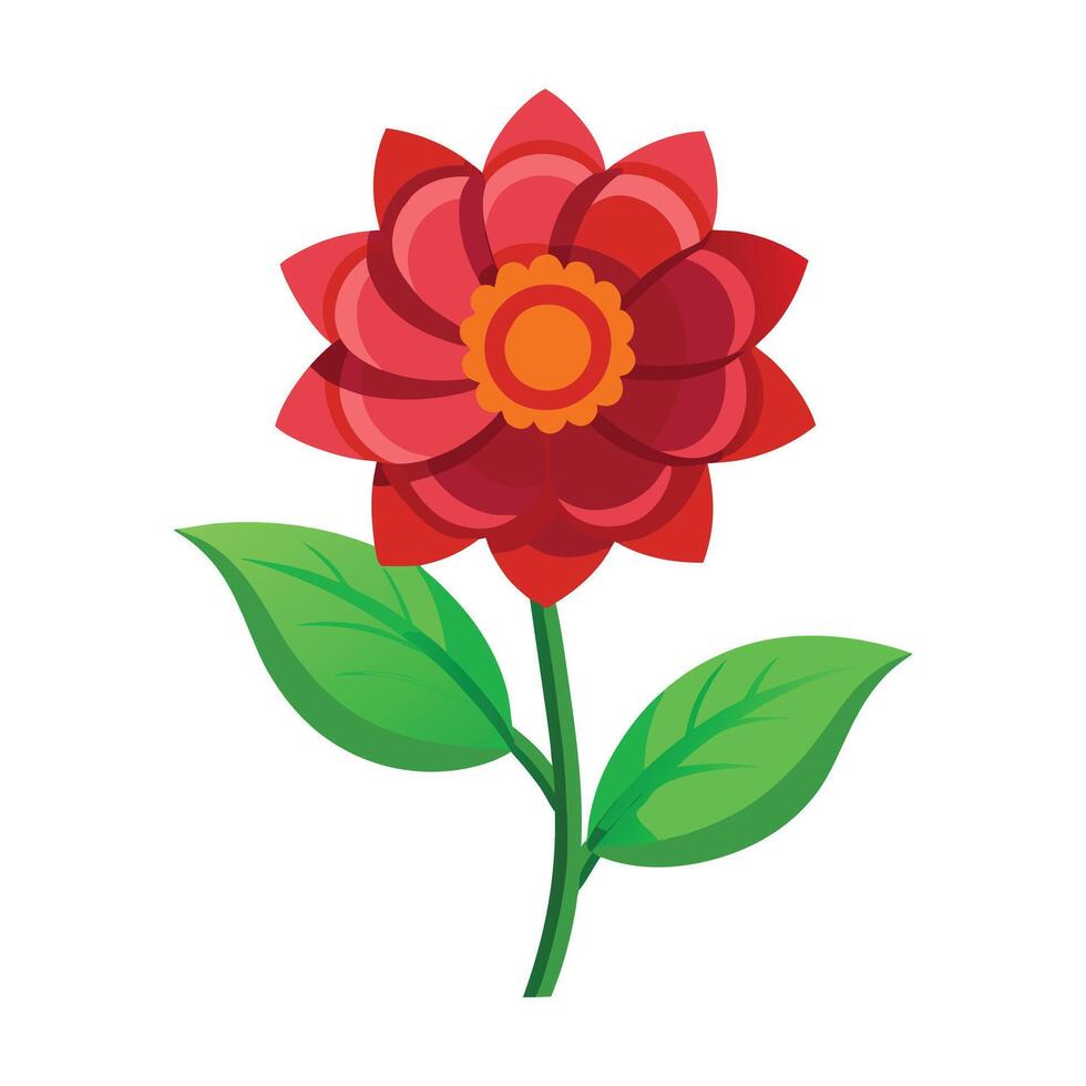 a flat illustration of a red flower and green leaves vector