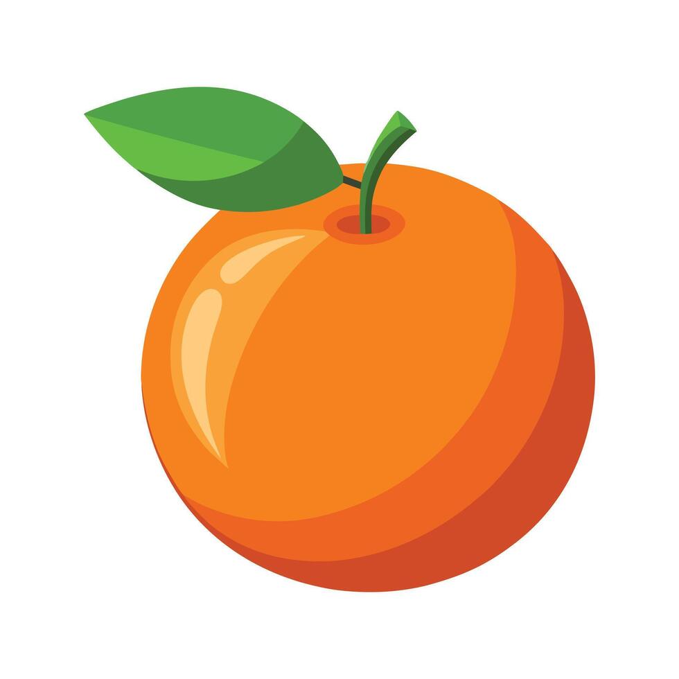 a flat illustration of an orange, with a green leaf vector