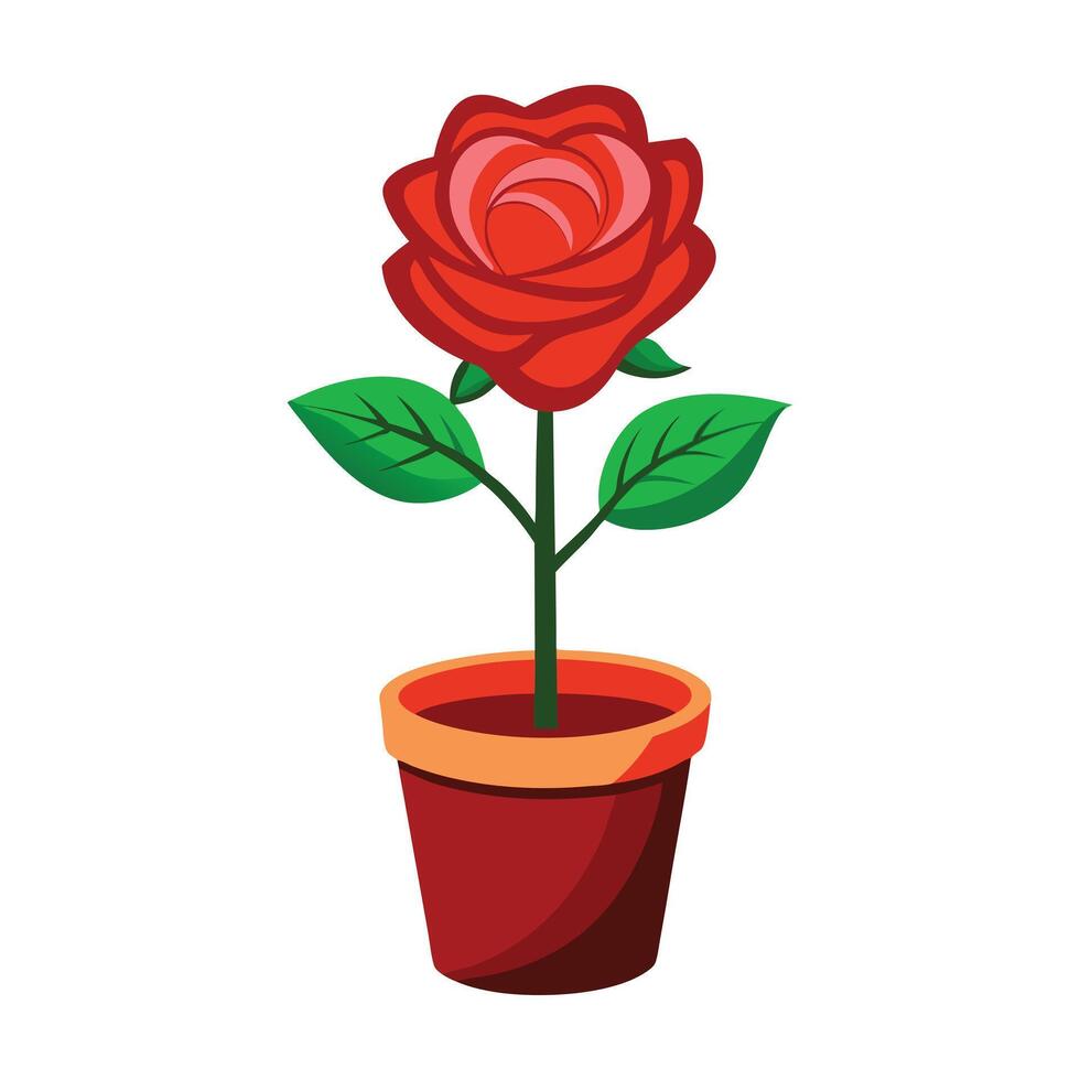 a flat illustration of a red rose in a red pot vector