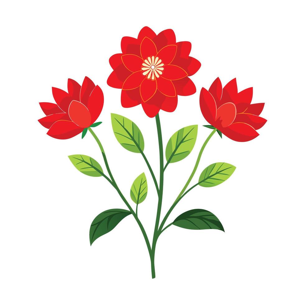 a flat illustration a three flower and green leaves vector