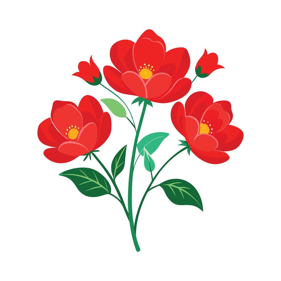 a flat illustration of a flower and green leaves vector