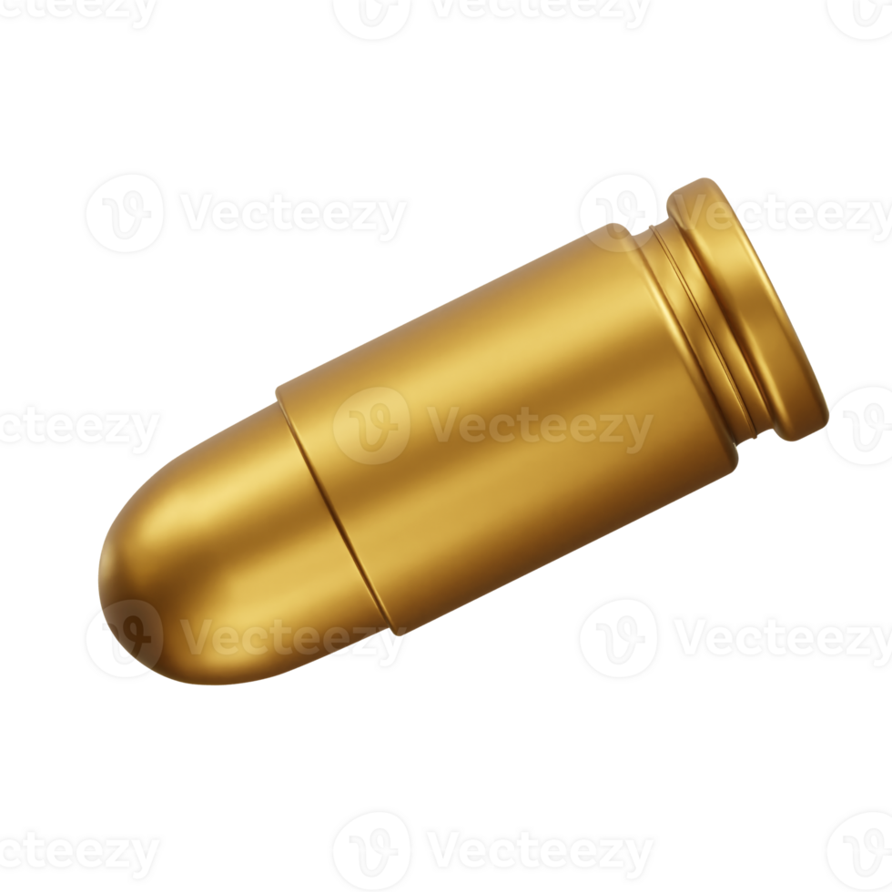 Golden Bullet 3D Render icon illustration. Gun bullet icon 3d rendering illustration png