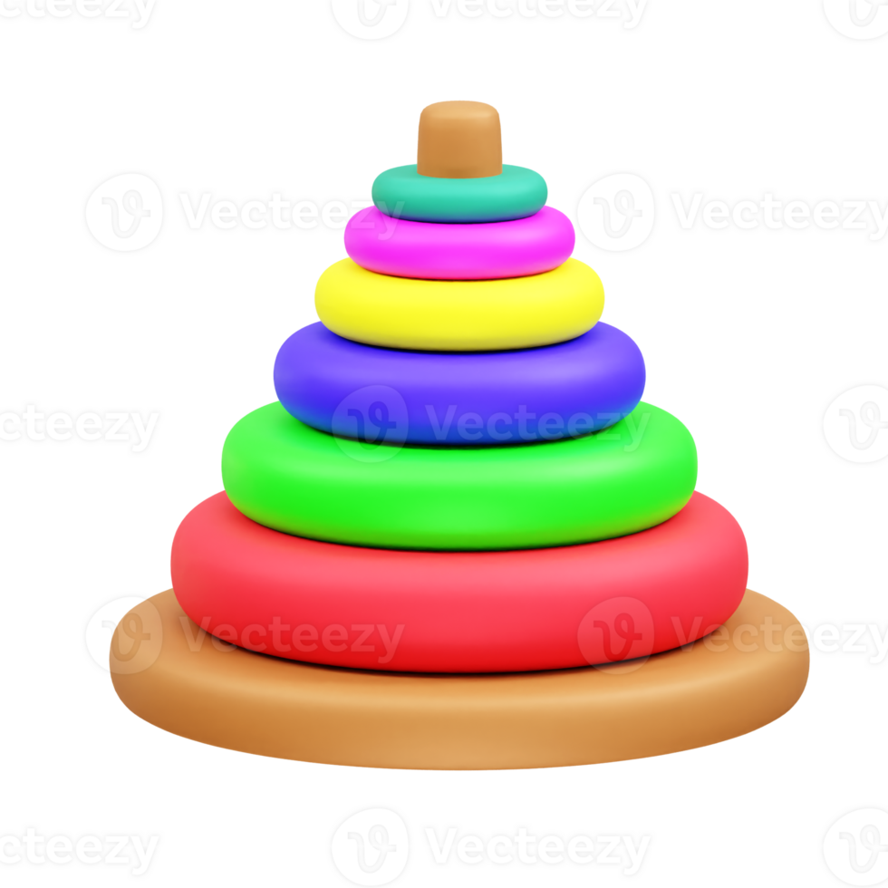 wooden toy pyramid icon 3d. Colorful Stacking Rings Toy icon 3d render illustration png