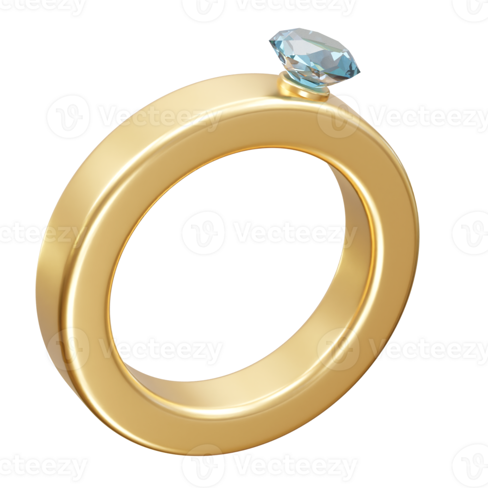 Blue Diamond Gold Ring icon 3d render. Weeding ring icon 3d render illustration png