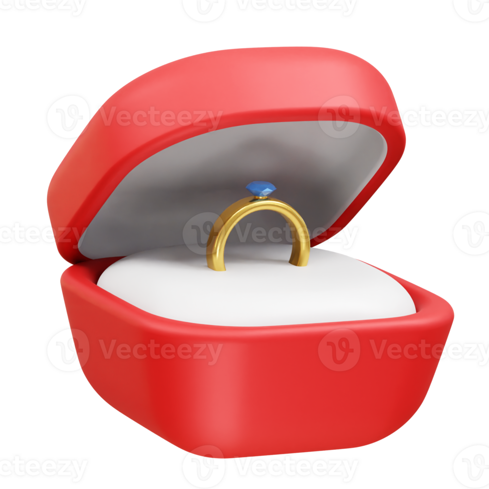 Ring in Red Box icon 3d render. Weeding ring icon illustration 3d png