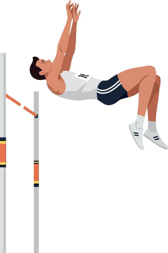 High jumper in mid-air performing an athletic leap over a bar in a dynamic and minimal illustration vector