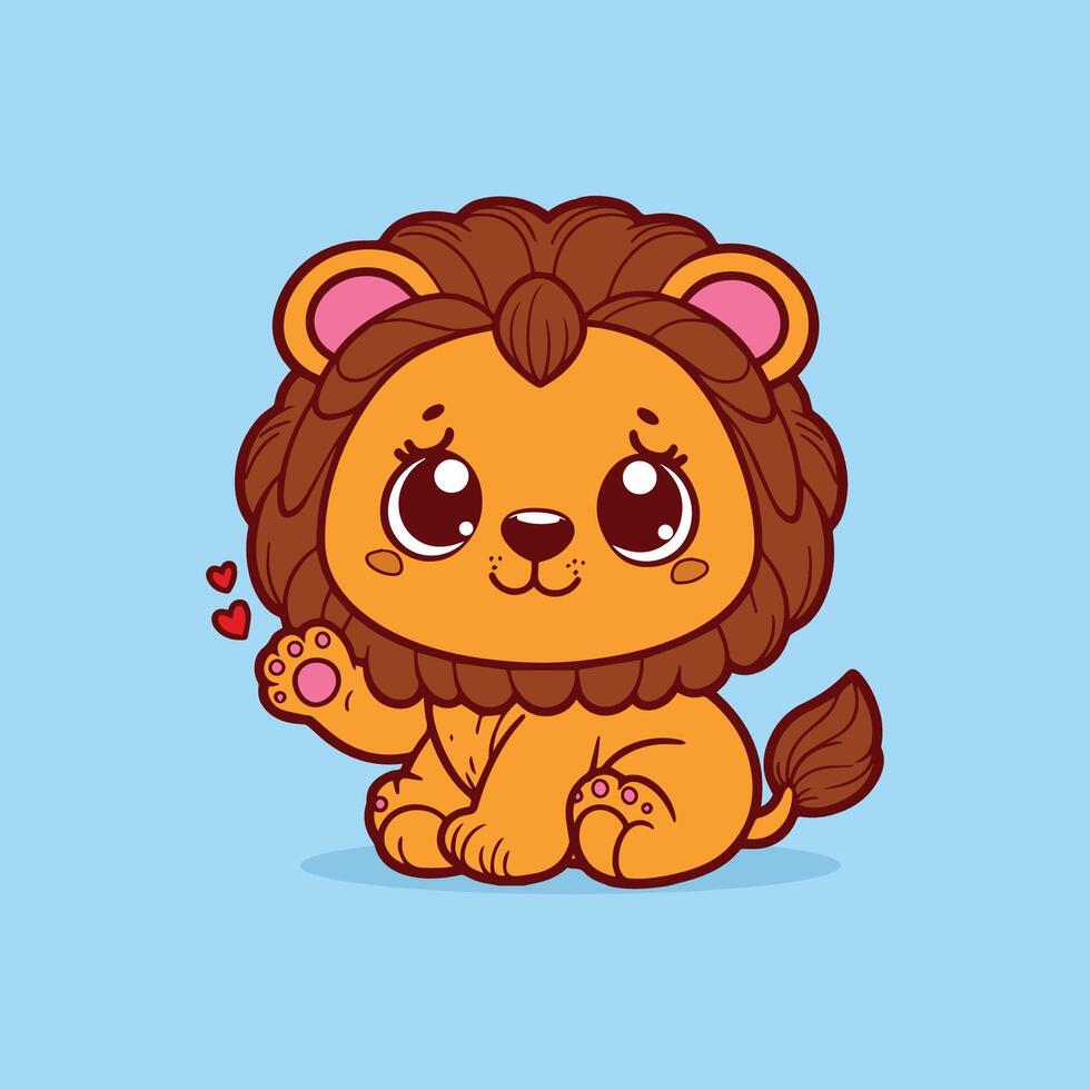 cute lion with heart on blue background vector