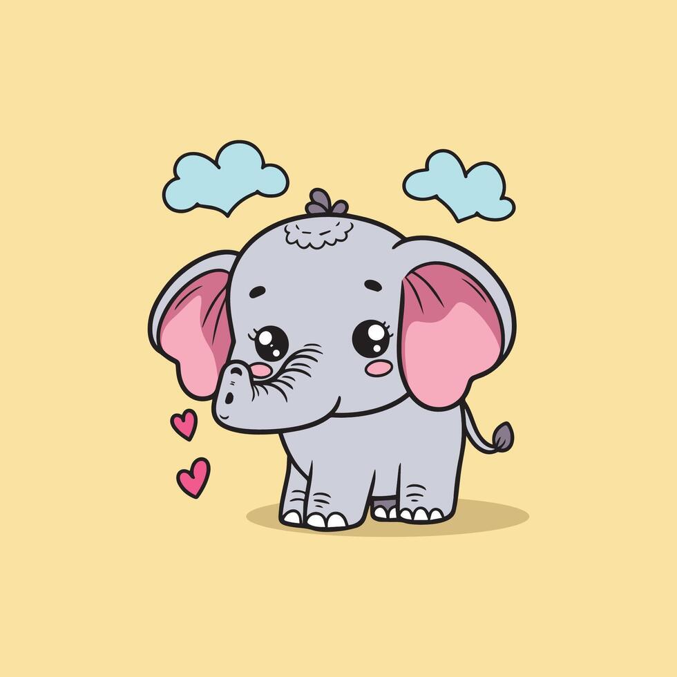 cute elephant with heart on yellow background vector
