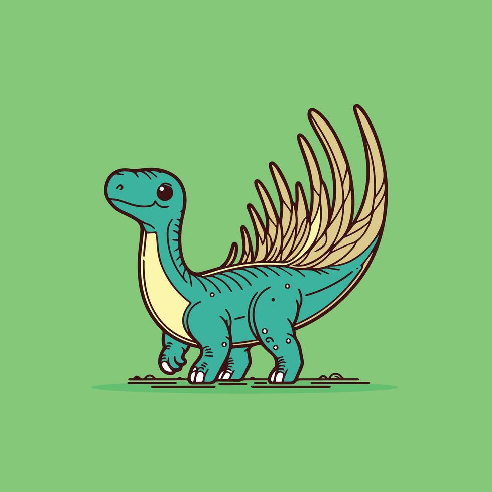 a cartoon dinosaur with long tail and long feathers vector