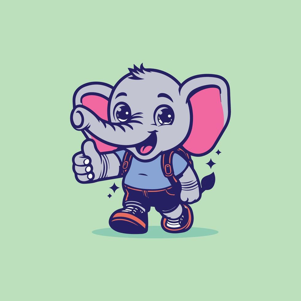 an elephant with a backpack and a thumbs up vector