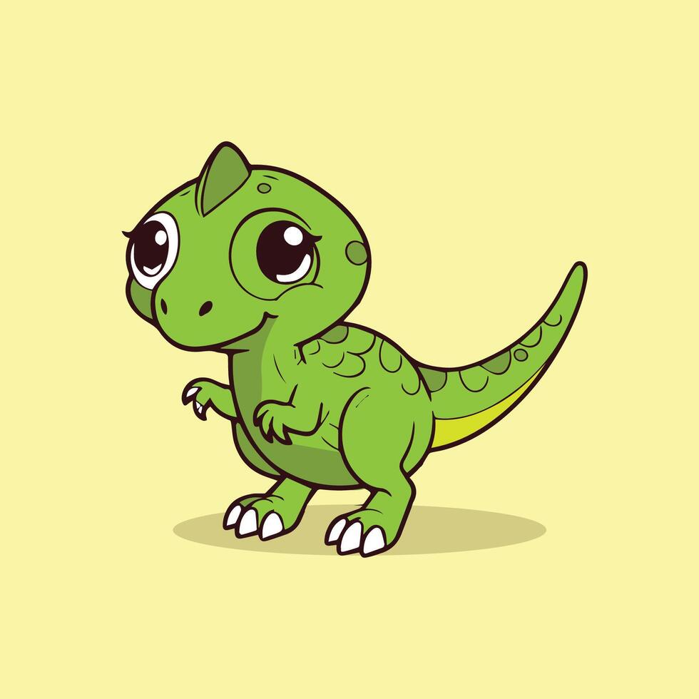 a cartoon green dinosaur with big eyes vector