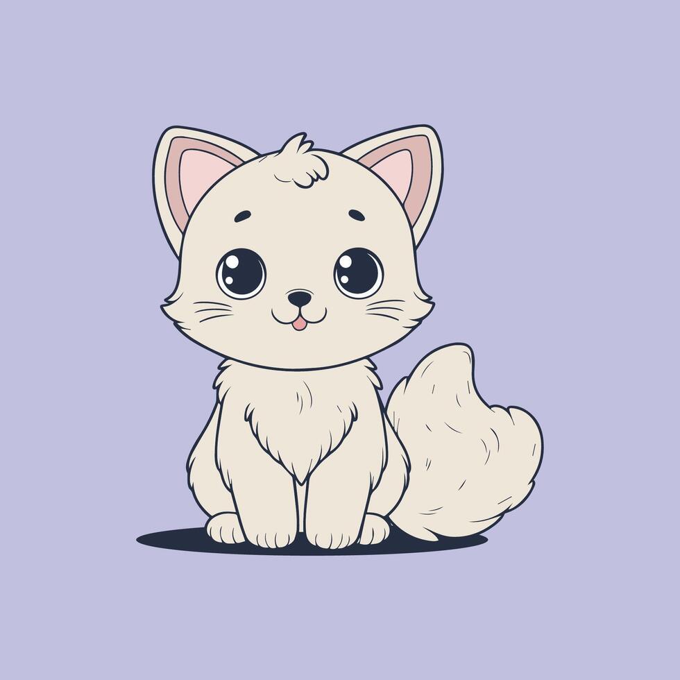 a cartoon white cat sitting on a purple background vector