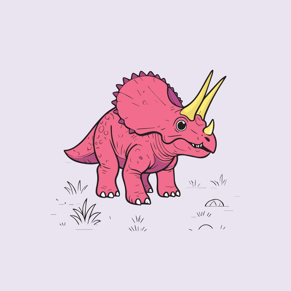 a cartoon dinosaur with a pink head and horns vector