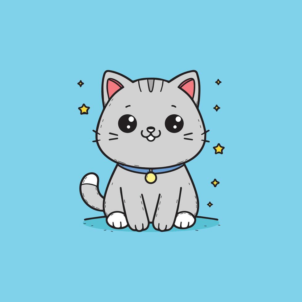 a cartoon cat with a collar on its neck vector