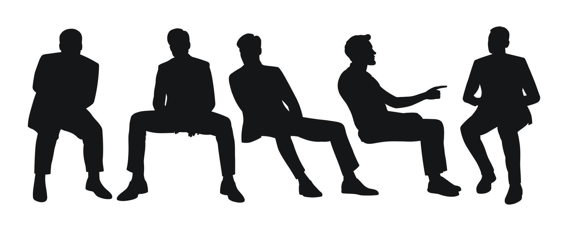 Silhouettes of men in business suits seated in various poses against a plain background vector