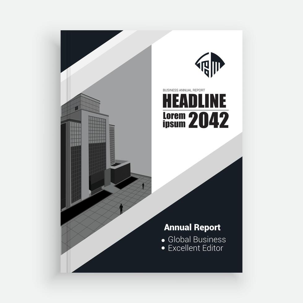 a black and white brochure with a building in the background vector