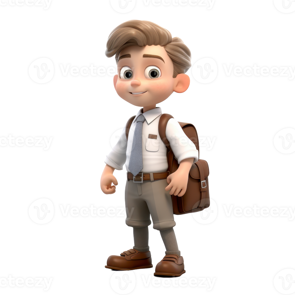 A cartoon boy wearing a white shirt and brown pants. isolated on transparent background png