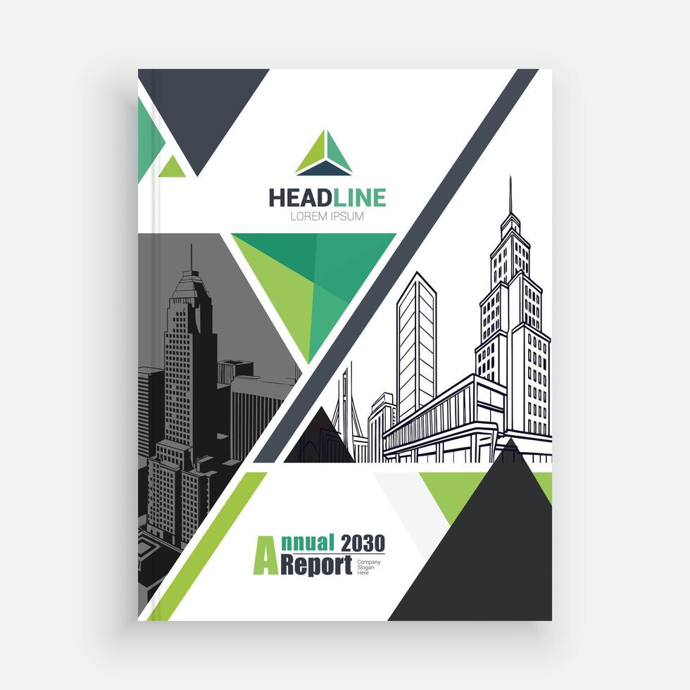 a brochure with a green and white design vector