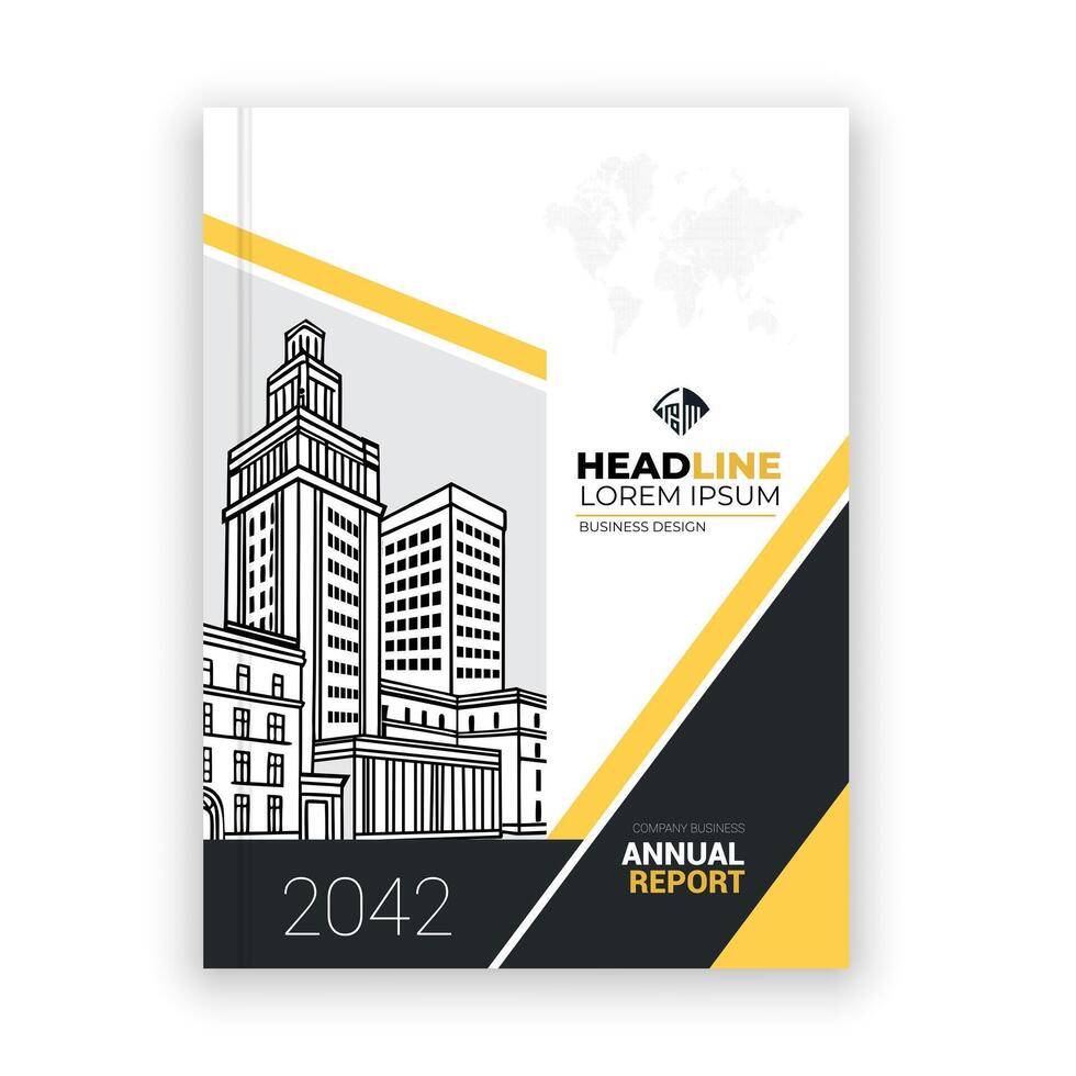 the annual report cover template is designed with yellow and black vector