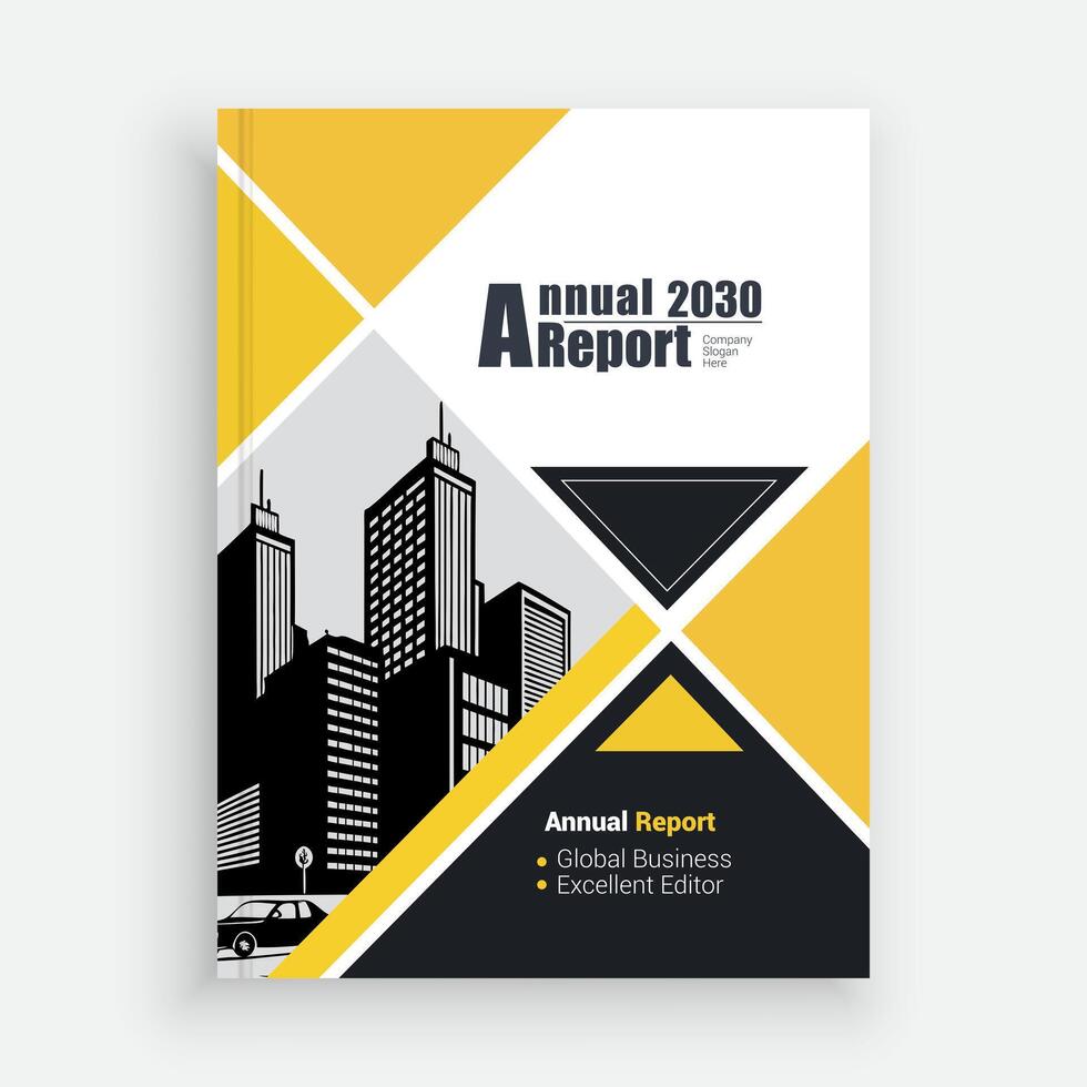 an annual report cover with yellow and black triangles vector