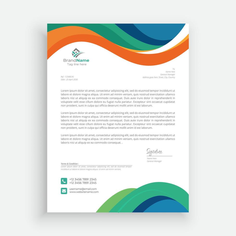 a letterhead template with a colorful wave design vector