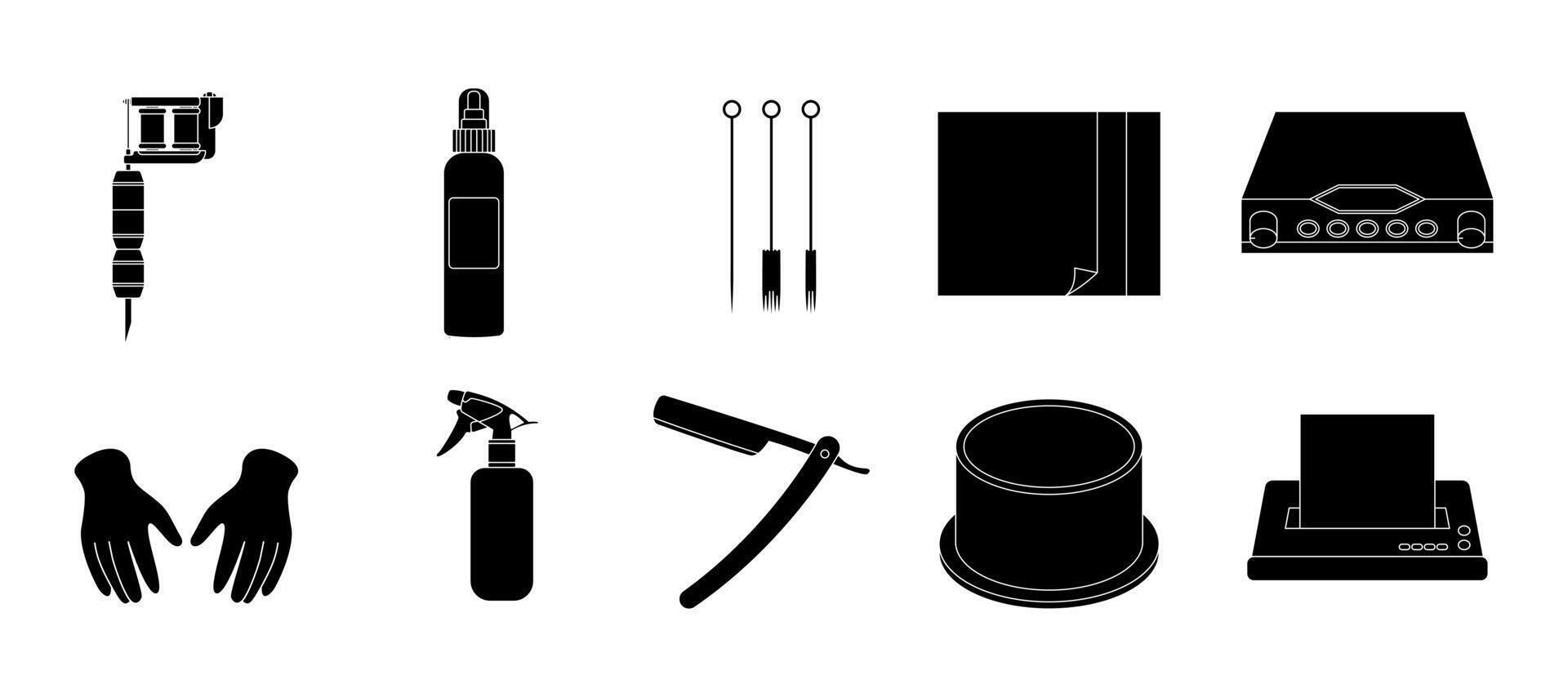 Tattoo Artist Tools and Equipment Silhouette Set Illustration vector