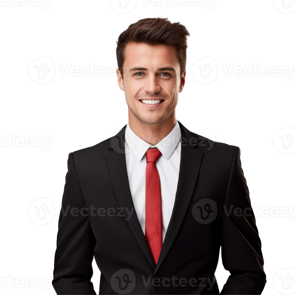 young man wearing a black suit and a tie. isolated on transparent background png